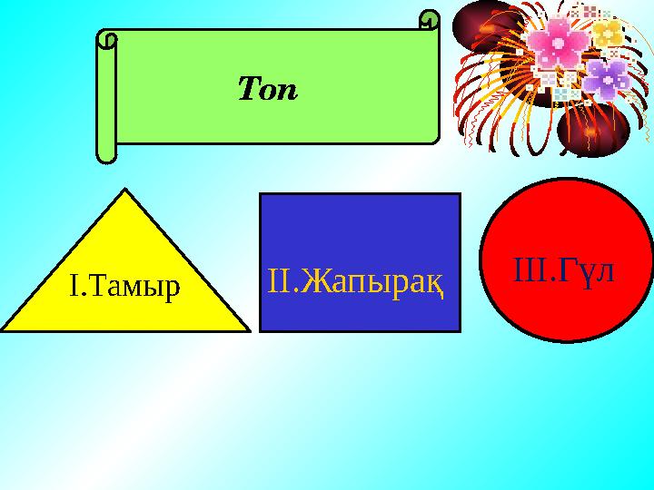 Топ І.Тамыр ІІ.Жапыра қ ІІІ.Гүл