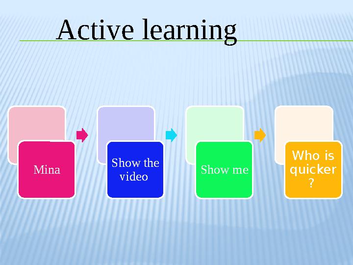 Active learning Mina Show the video Show me Who is quicker ?