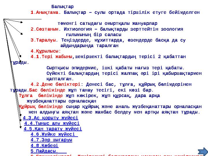 Балықтар 1.Анықтама. Балықтар – сулы ортада тіршілік етуге бейімделген төменгі сатыдағы омыртқалы ж