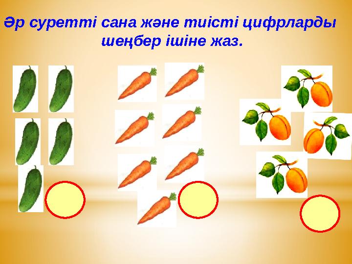 Әр суретті сана және тиісті цифрларды шеңбер ішіне жаз.