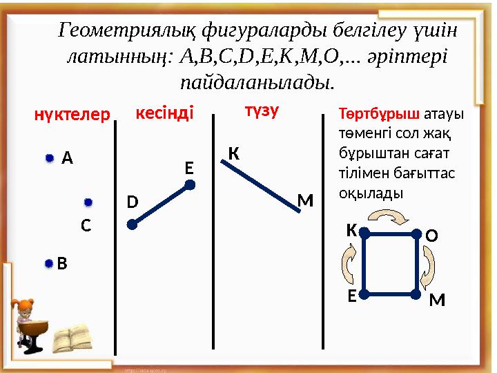 нүктелер түзукесінді Төртбұрыш атауы төменгі сол жақ бұрыштан сағат тілімен бағыттас оқылады Геометриялық фигураларды бел