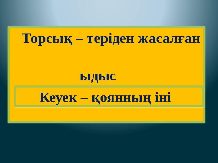 Торсық – теріден жасалған ыдыс Кеуек – қоянның іні