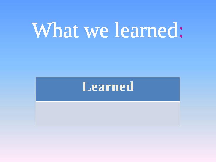 What we learned: Learned