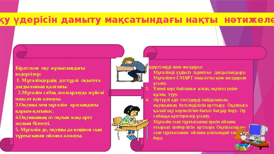 О « Бірлескен оқу жұмысындағы кедергілер: 1. Мұғалімдердің дәстүрлі оқытуға дағдыланып қалғаны. 2.Мүға