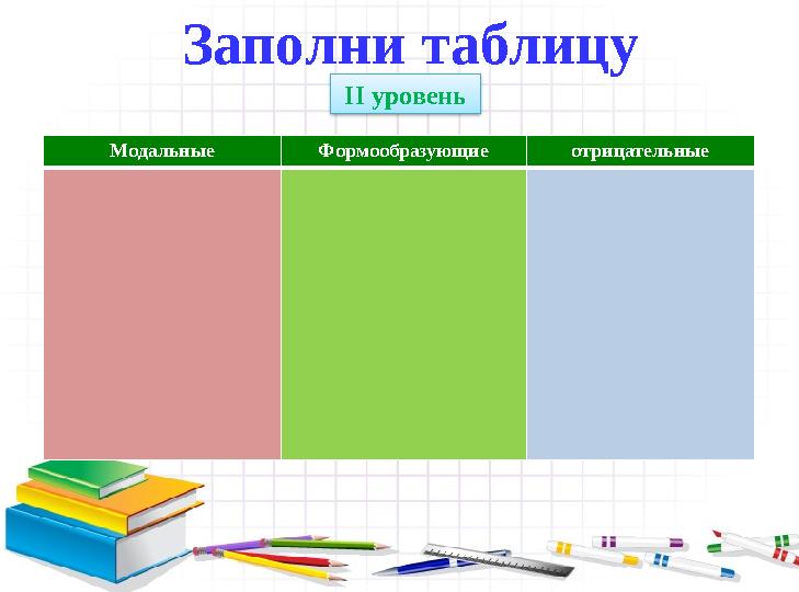 ІІ уровеньЗаполни таблицу Модальные Формообразующие отрицательные