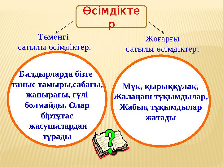 Балдырларда бізге таныс тамыры,сабағы, жапырағы, гүлі болмайды. Олар біртұтас жасушалардан тұрады Мүк, қырыққұлақ, Жалаңаш т