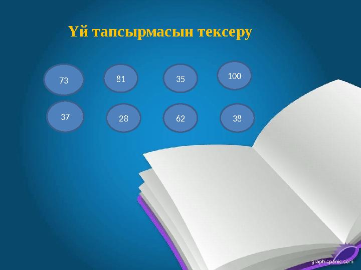 Үй тапсырмасын тексеру 73 37 28 62 38 81 35 100