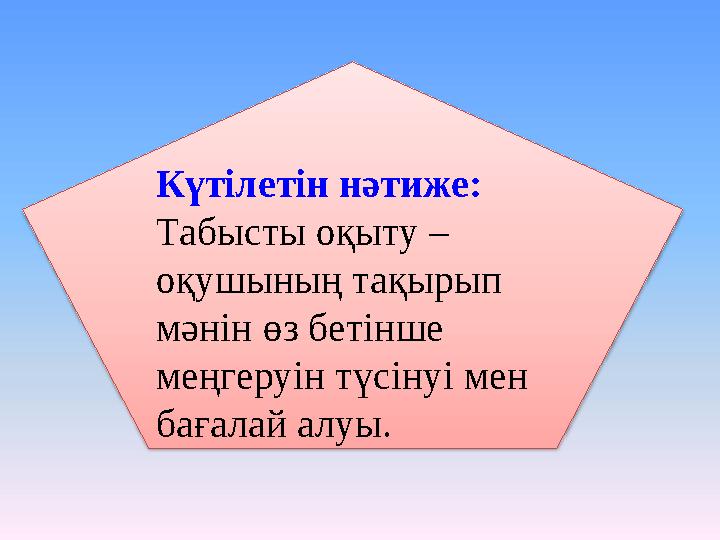 Күтілетін нәтиже: Табысты оқыту – оқушының тақырып мәнін өз бетінше меңгеруін түсінуі мен бағалай алуы.