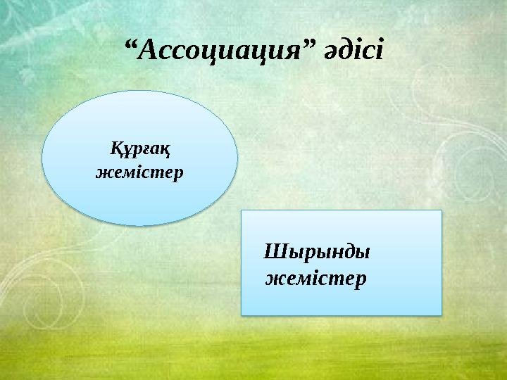 “Ассоциация” әдісі Құрғақ жемістер Шырынды жемістер