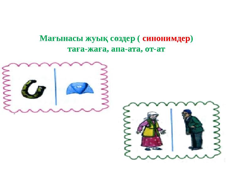 Мағынасы жуық сөздер ( синонимдер) таға-жаға, апа-ата, от-ат