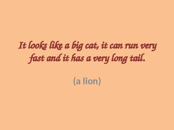 It looks like a big cat, it can run very fast and it has a very long tail. (a lion)