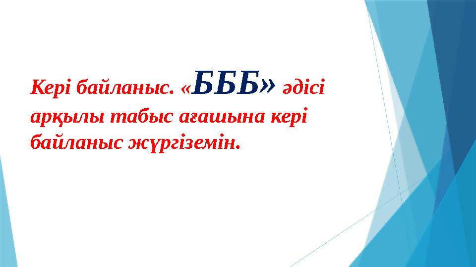 Кері байланыс. « БББ» әдісі арқылы табыс ағашына кері байланыс жүргіземін.