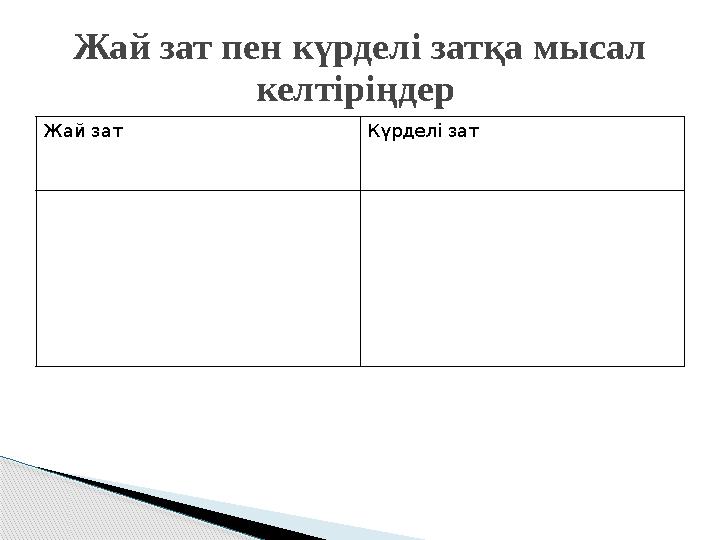 Жай зат Күрделі зат Жай зат пен күрделі затқа мысал келтіріңдер