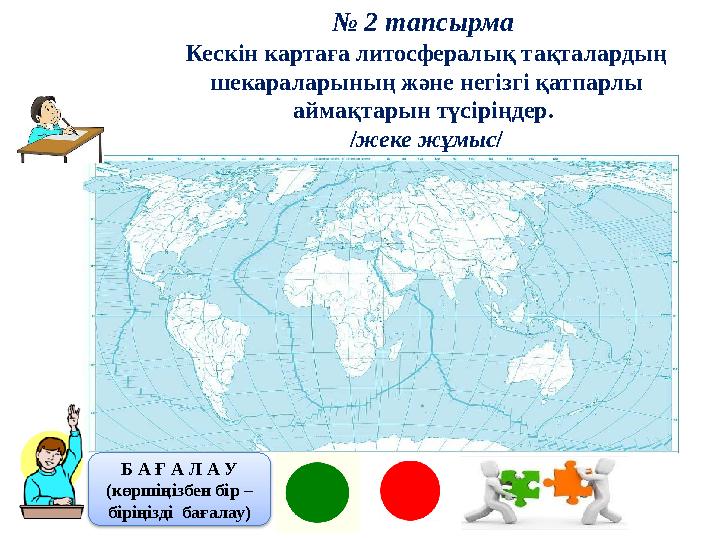 № 2 тапсырма Кескін картаға литосфералық тақталардың шекараларының және негізгі қатпарлы аймақтарын түсіріңдер. /жеке жұмыс/