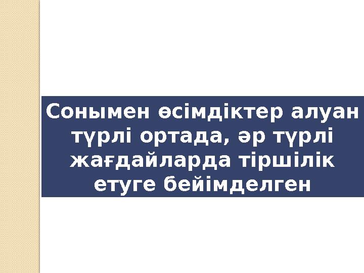 Сонымен өсімдіктер алуан түрлі ортада, әр түрлі жағдайларда тіршілік етуге бейімделген