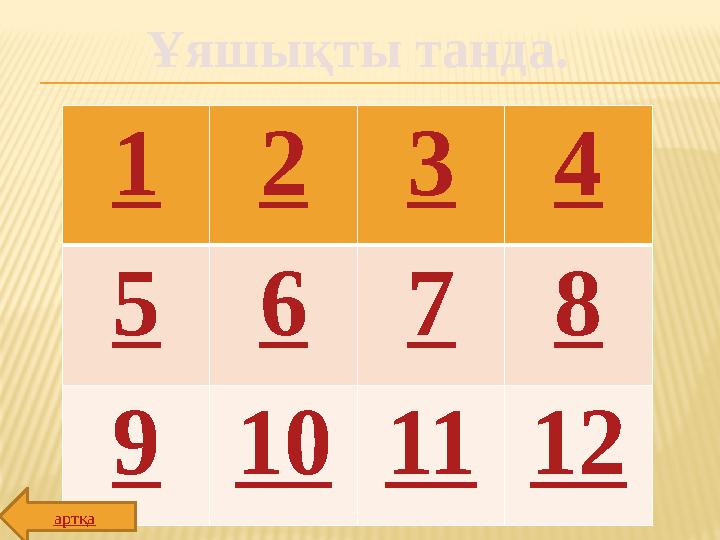 Ұяшықты танда. 1234 5678 9101112 артқа