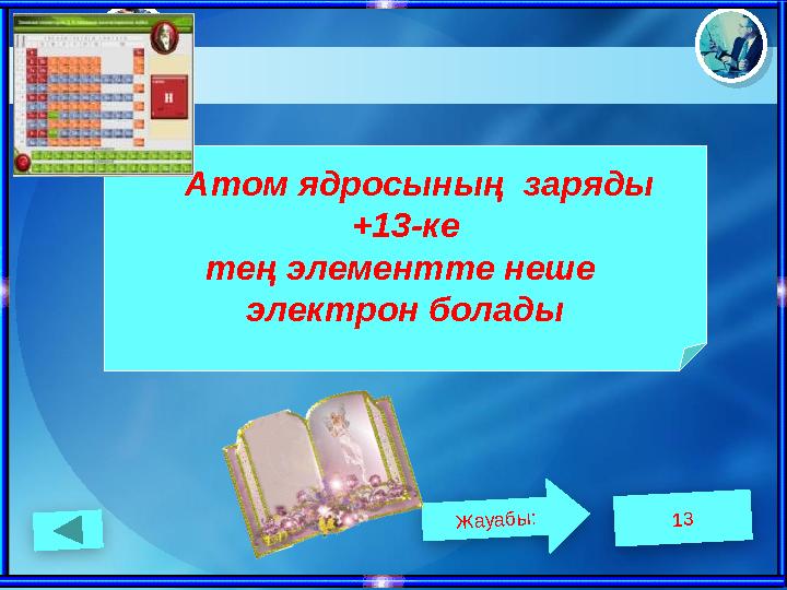 Атом ядросының заряды +13-ке тең элементте неше электрон болады Жауабы: 13