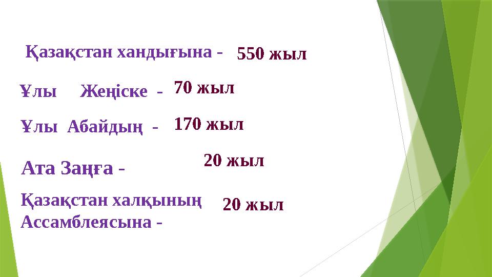 Қазақстан хандығына - Ұлы Жеңіске - Ұлы Абайдың - Қазақстан халқының Ассамблеясына - Ата Заңға - 550 жыл