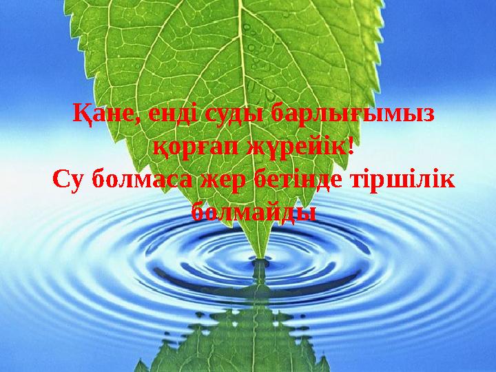 Қане, енді суды барлығымыз қорғап жүрейік! Су болмаса жер бетінде тіршілік болмайды