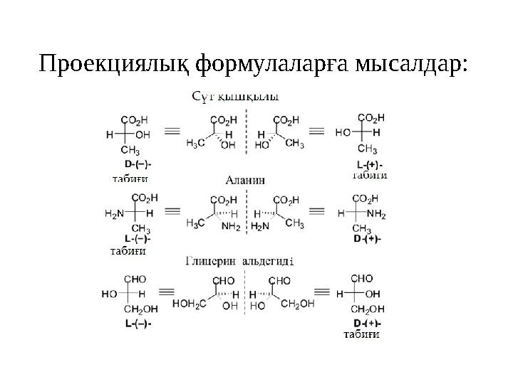 Проекциялық формулаларға мысалдар: