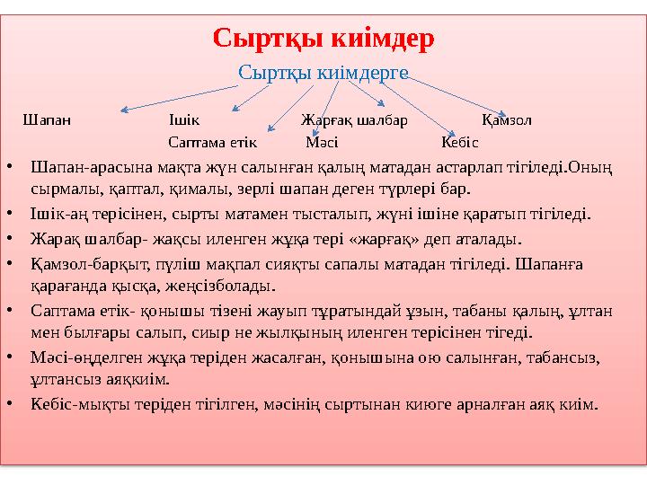 Сыртқы киімдер Сыртқы киімдерге Шапан Ішік Жарғақ шалбар