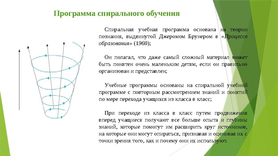3 Спиральная учебная программа основана на теории познания, выдвинутой Джеромом Брунером в «Процессе образован