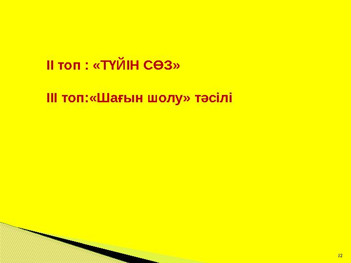 12 ІІ топ : «ТҮЙІН СӨЗ» ІІІ топ:«Шағын шолу» тәсілі