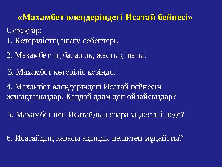 «Махамбет өлеңдеріндегі Исатай бейнесі» 4. Махамбет өлеңдеріндегі Исатай бейнесін жинақтаңыздар. Қандай адам деп ойлайсызда