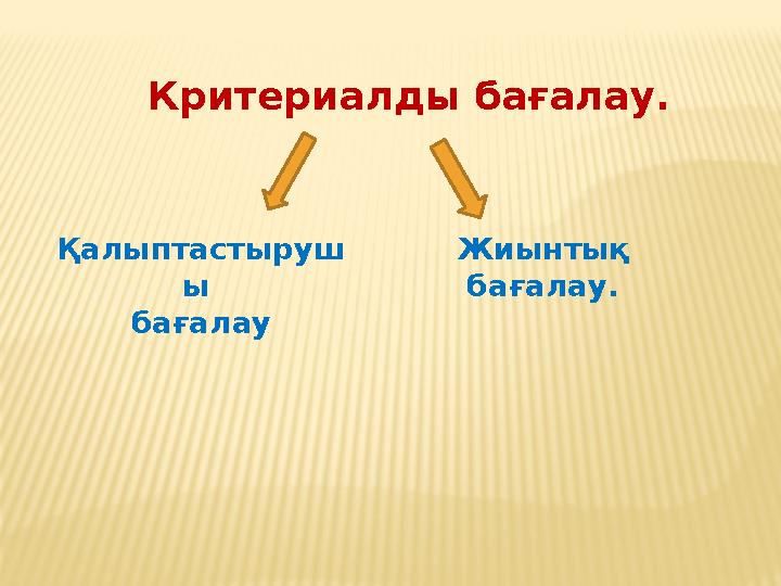 Критериалды бағалау. Қалыптастыруш ы бағалау Жиынтық бағалау.