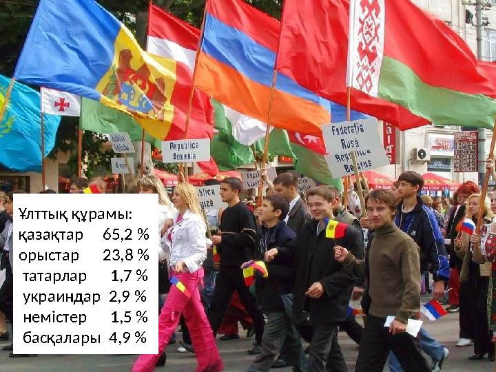 Ұлттық құрамы: қазақтар 65,2 % орыстар 23,8 % татарлар 1,7 % украиндар 2,9 % немістер 1,5 % басқ