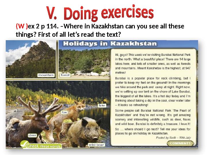 (W ) ex 2 p 114. –Where in Kazakhstan can you see all these things? First of all let’s read the text?