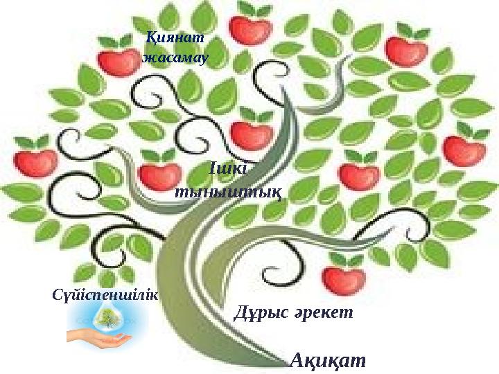 Ақиқат Дұрыс әрекет Ішкі тыныштық Қиянат жасамау Сүйіспеншілік