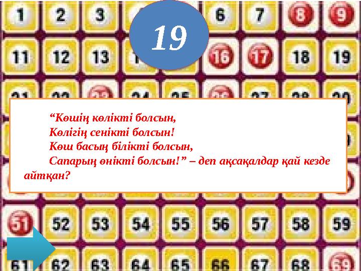 “ Көшің көлікті болсын, Көлігің сенікті болсын! Көш басың білікті болсын, Сапарың өнікті болсын!” – деп ақсақалдар қай кезде ай