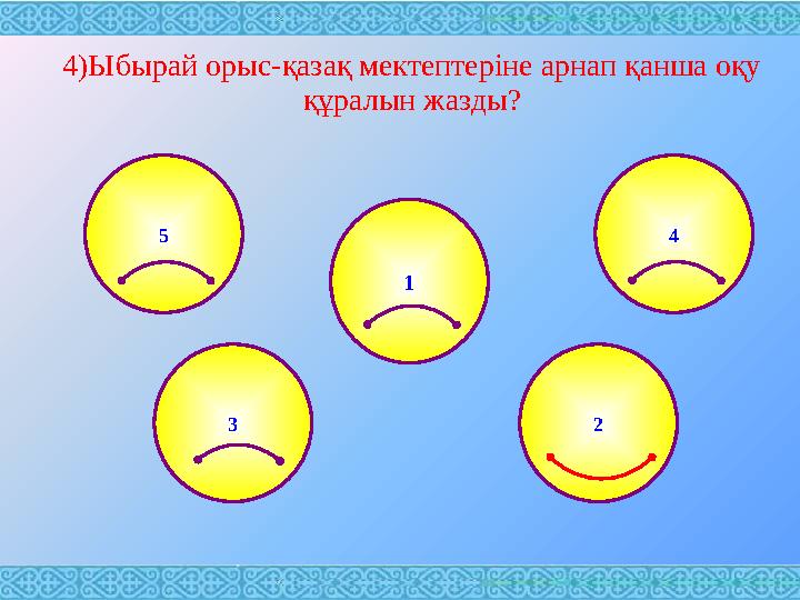 4)Ыбырай орыс-қазақ мектептеріне арнап қанша оқу құралын жазды? 25 4 3 1