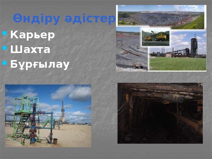 Өндіру әдістері Карьер Шахта Бұрғылау
