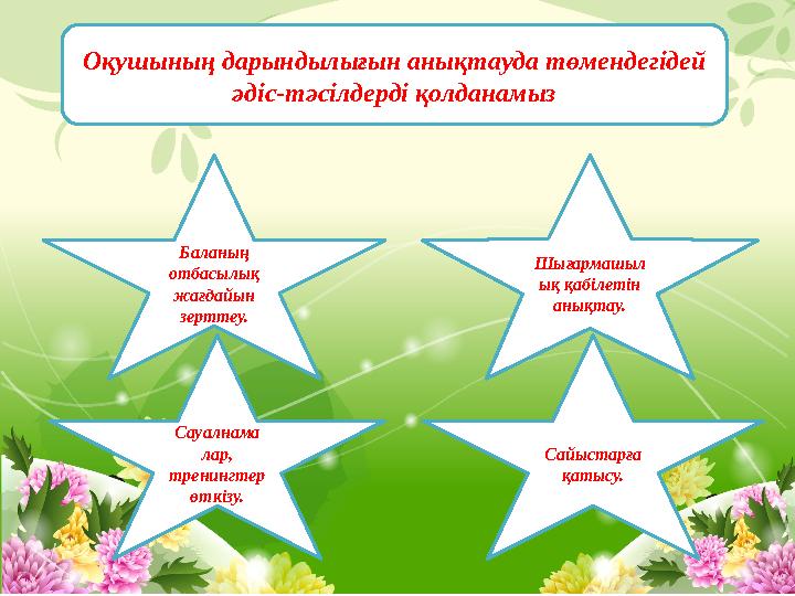 Оқушының дарындылығын анықтауда төмендегідей әдіс-тәсілдерді қолданамыз Шығармашыл ық қабілетін анықтау. Баланың отбасылық ж