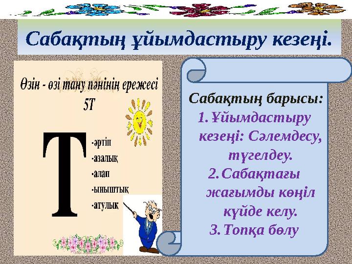 Сабақтың ұйымдастыру кезеңі. Сабақтың барысы: 1.Ұйымдастыру кезеңі: Сәлемдесу, түгелдеу. 2.Сабақтағы жағымды көңіл күйде ке