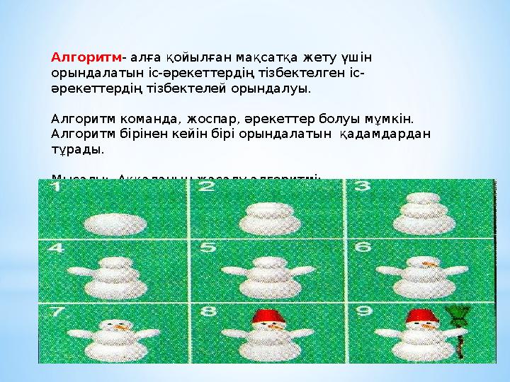 Алгоритм- алға қойылған мақсатқа жету үшін орындалатын іс-әрекеттердің тізбектелген іс- әрекеттердің тізбектелей орындалуы. Ал