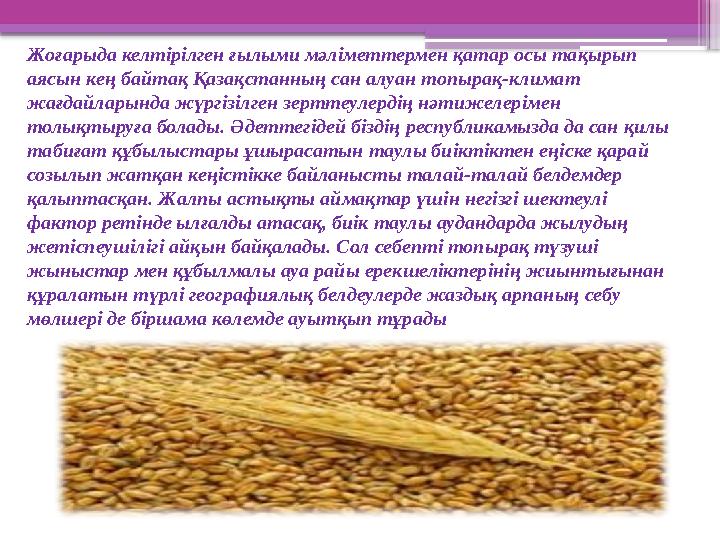 Жоғарыда келтірілген ғылыми мәліметтермен қатар осы тақырып аясын кең байтақ Қазақстанның сан алуан топырақ