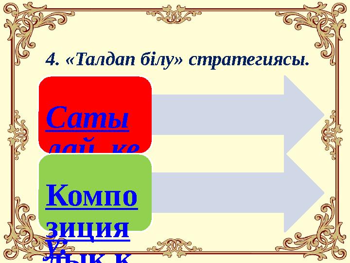 4. «Талдап білу» стратегиясы. Саты лай ке шенді талда у: Компо зиция лық қ ұрыл ым: