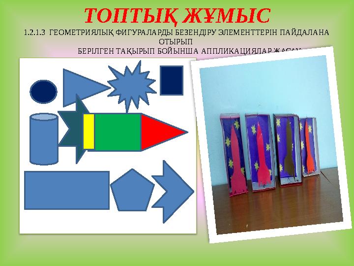 ТОПТЫҚ ЖҰМЫС 1.2.1.3 ГЕОМЕТРИЯЛЫҚ ФИГУРАЛАРДЫ БЕЗЕНДІРУ ЭЛЕМЕНТТЕРІН ПАЙДАЛАНА ОТЫРЫП БЕРІЛГЕН ТАҚЫРЫП БОЙЫНША А