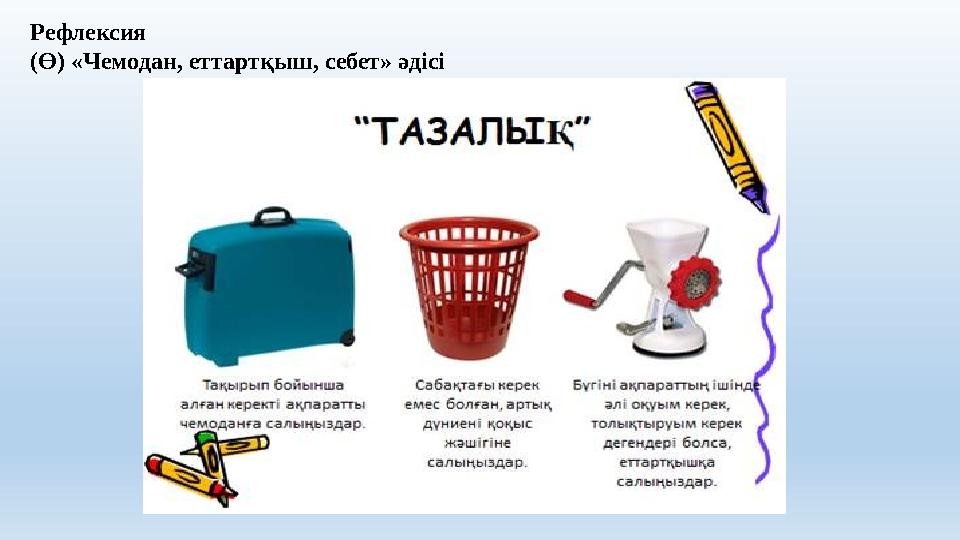 Рефлексия (Ө) «Чемодан, еттартқыш, себет» әдісі