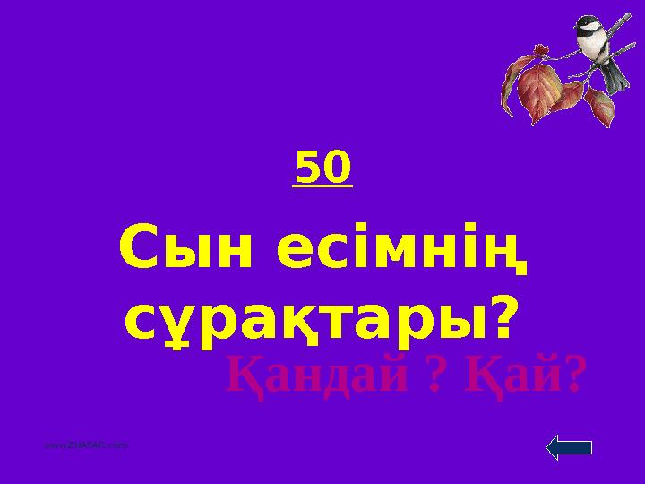 50 Сын есімнің сұрақтары? www.ZHARAR.com Қандай ? Қай?