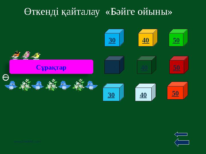 Ө Өткенді қайталау «Бәйге ойыны» www.ZHARAR.com 30 40 50 30 40 50 30 40 50Сұрақтар