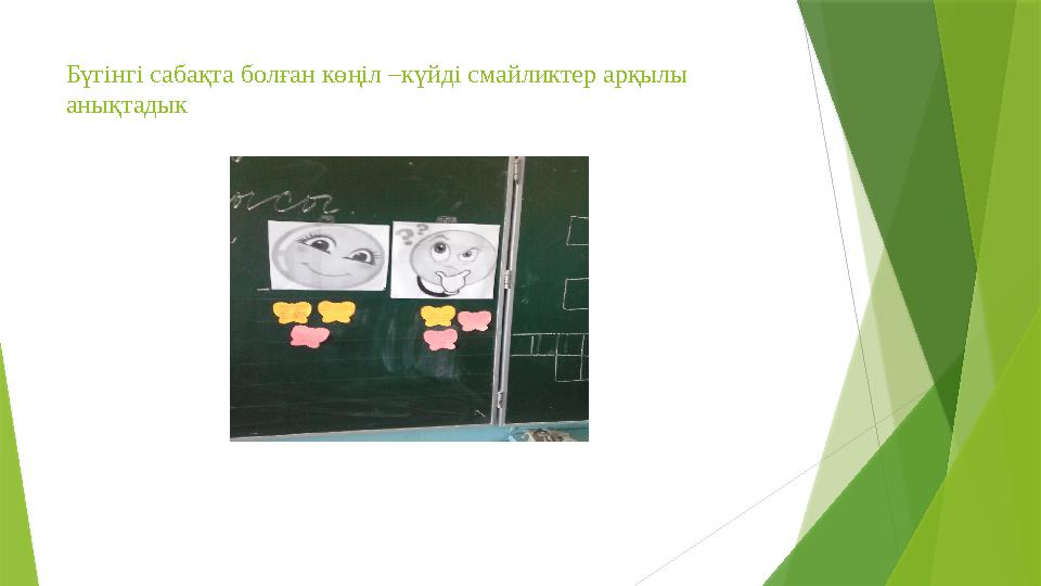 Бүгінгі сабақта болған көңіл –күйді смайликтер арқылы анықтадык
