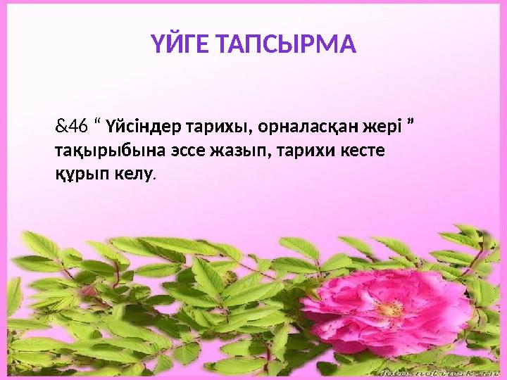 ҮЙГЕ ТАПСЫРМА &46 “ Үйсіндер тарихы, орналасқан жері ” тақырыбына эссе жазып, тарихи кесте құрып келу .