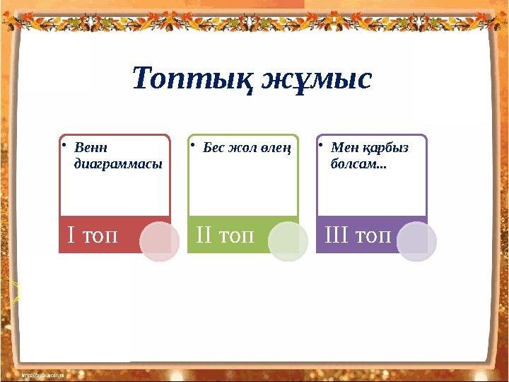 Топтық жұмыс •Венн диаграммасы І топ •Бес жол өлең ІІ топ •Мен қарбыз болсам... ІІІ топ
