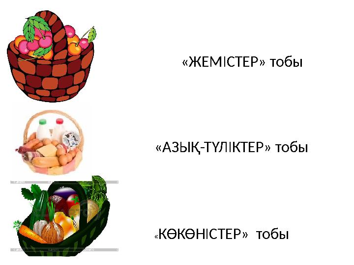 «ЖЕМІСТЕР» тобы «АЗЫҚ-ТҮЛІКТЕР» тобы «КӨКӨНІСТЕР» тобы