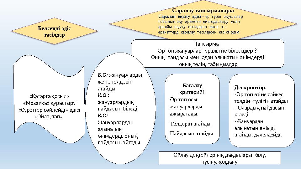 Белсенді әдіс тәсілдер Саралау тапсырмалары Саралап оқыту әдісі – әр түрлі оқушылар тобының оқу әрекетін ұйымдастыру