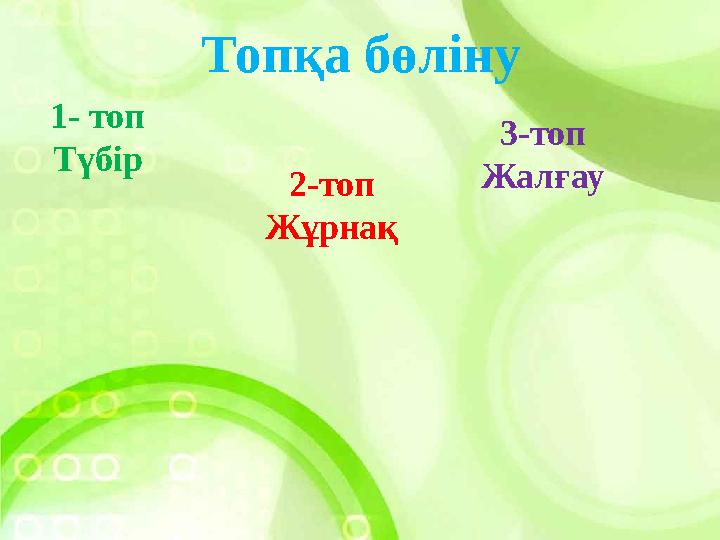 Топқа бөліну 1- топ Түбір 3-топ Жалғау2-топ Жұрнақ